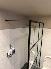 Brusevæg i sort metal og glas