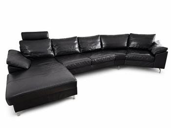 ILVA lædersofa m. chaiselong - sort læder - velholdt