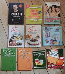 Opskriftsbøger med bl.s. Henrik Duer, kernesund familie og frøken jensen