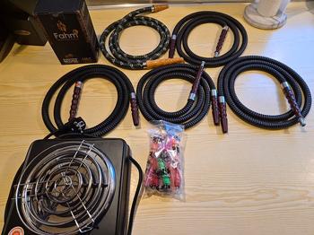 Vandpibe tilbehør, 5 slanger, engangsmundstykker, kulstarter