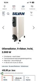 Fritstående radiator 9 ribber 2000 W hvid