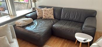 Lædersofa med chaiselong