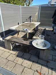 Havebord og bænke beton og træ rektangulær grå