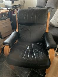 Læder lænestol gives væk