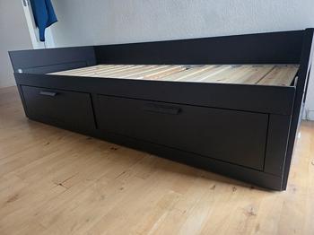 GRATIS - Sengestel, sovesofa, med 2 skuffer, sort, 80x200 cm